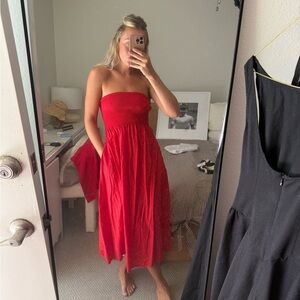 Faithfull the Brand Red Strapless Midi Dress